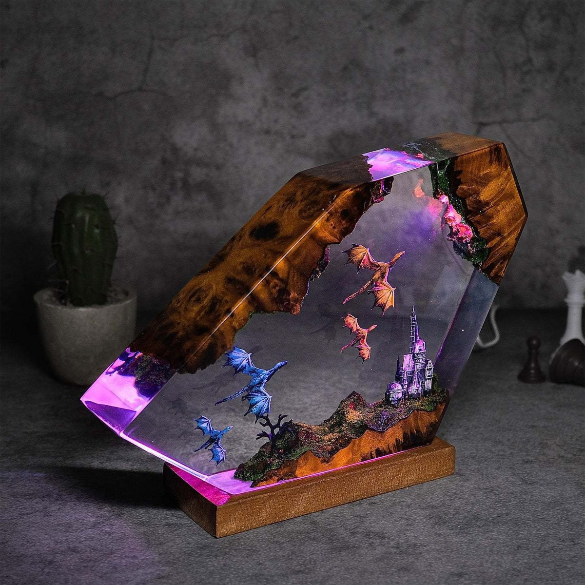 Dragon and Castle Handmade Resin Light