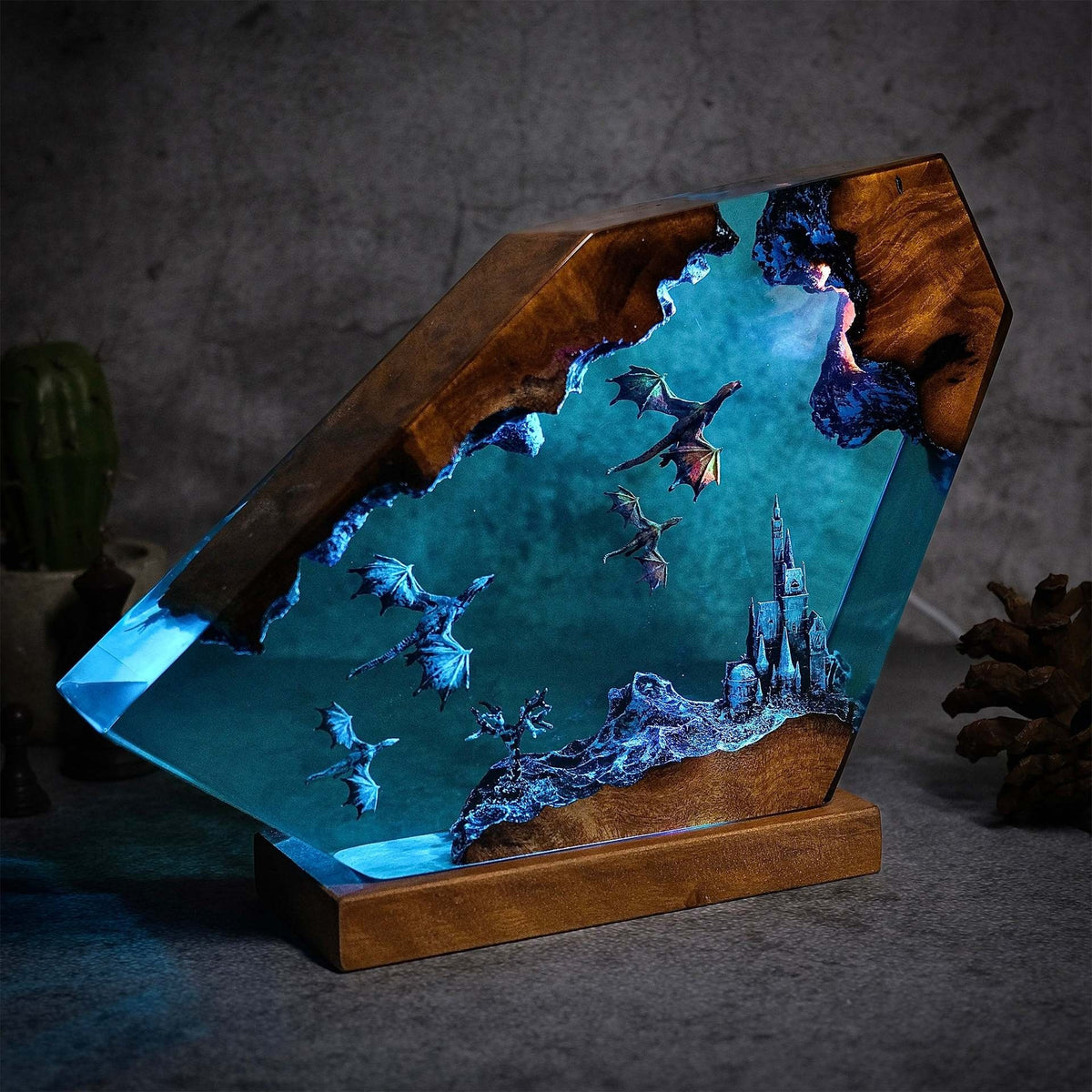 Dragon and Castle Handmade Resin Light