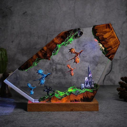 Dragon and Castle Handmade Resin Lamp
